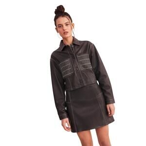 Rapsodia Women's XS Black Opposite Leather Crop Jacket Edgy Rock Chic HR2-93